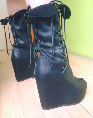 Ms Perfect Black Ankle Wedges Boots