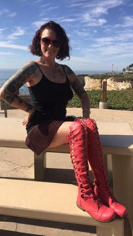 'Clockwork Fairy' Knee High Boots in Pink Red