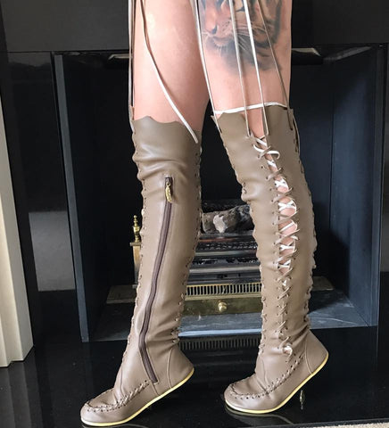 'Mushroom' Vegan Pleather Knee High Boots