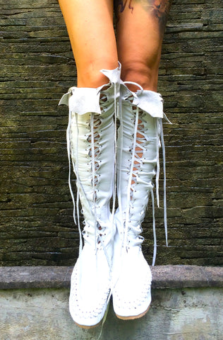 Snow Queen White Leather Knee High boots