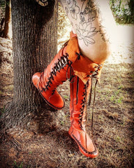 Deep Orange Knee High Leather Boots