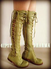 'Clockwork Fairy' Knee High Boots in Spring Green for Pre Order