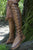 Tan Knee High Leather Boots With Madagascar Lacing