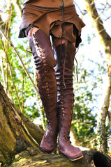 Gipsy Dharma Leather boots for women in chocolate brown leather over the knee height