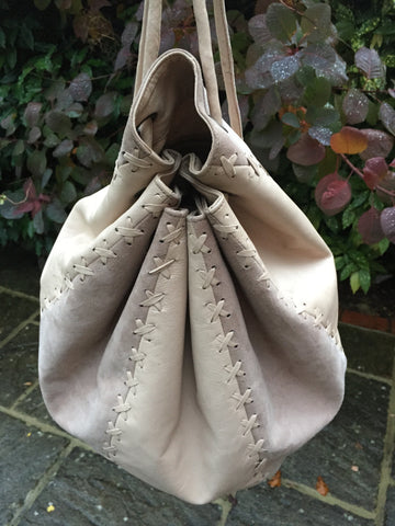 'With cream on top' Leather String Hand Bag and Rucksack