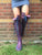 Plum knee high boots with cobalt laces