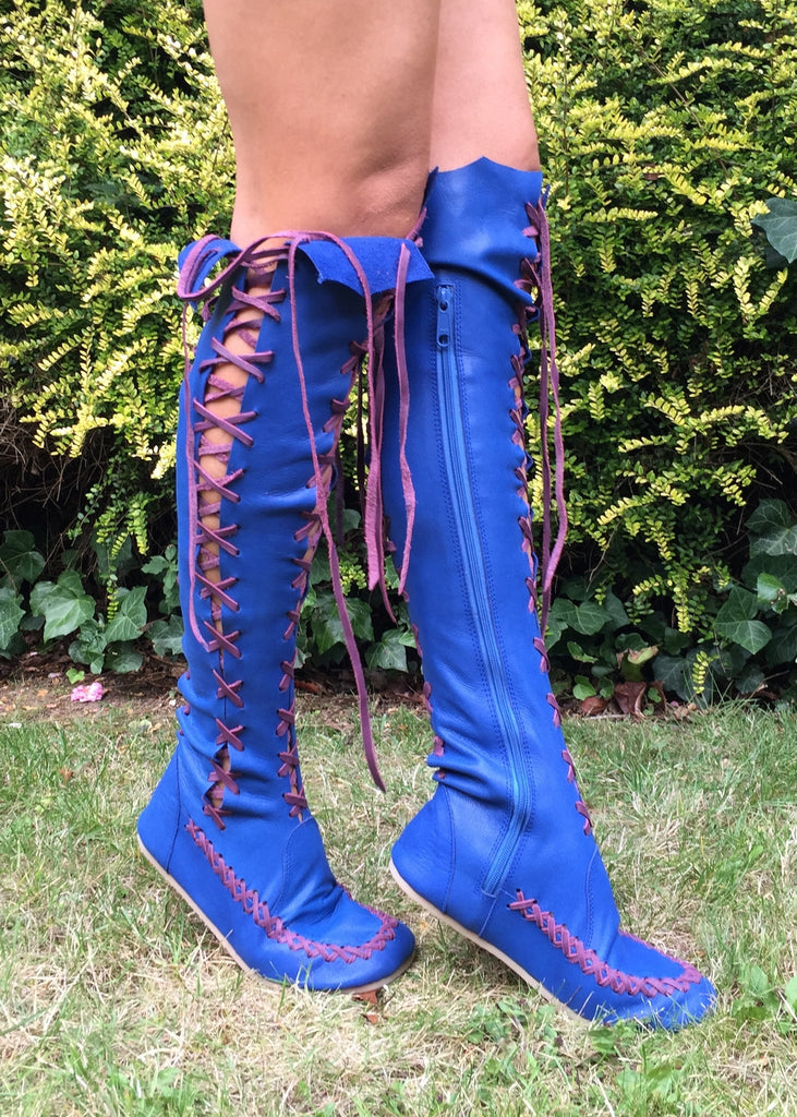 Leather Boots – Cobalt Blue Knee High Leather Boots | Gipsy Dharma