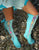 Turquoise Python Leather Knee High Boots
