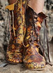 Brown and Yellow Galaxy Leather Ankle Boots
