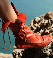 Orange Leather Ankle Boots

