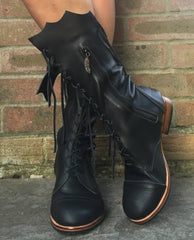 'Clockwork Fairy' Ankle Boots in Black with Tan Soles