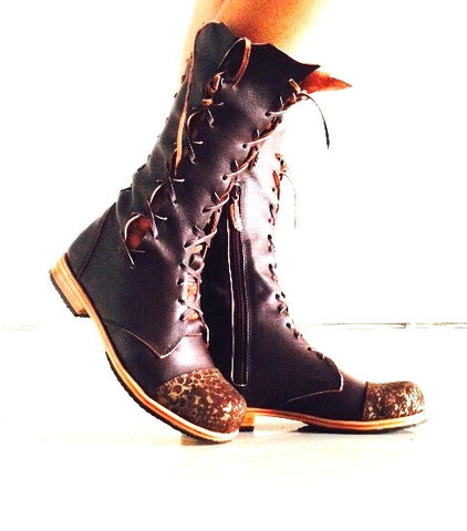 'Clockwork Fairy' Ankle Boots in Brown with a bit of Golden Dust on Top