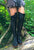 'Clockwork Fairy' Over Knee High Boots in Black with Tan Soles