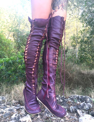 'Plum' Over The Knee High Leather Boots for Pre Order