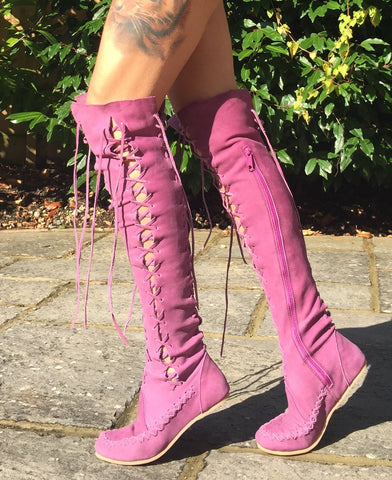 Purple Knee High Leather Boots