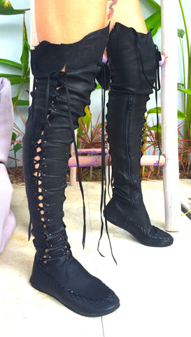Black Over Knee High Leather Boots