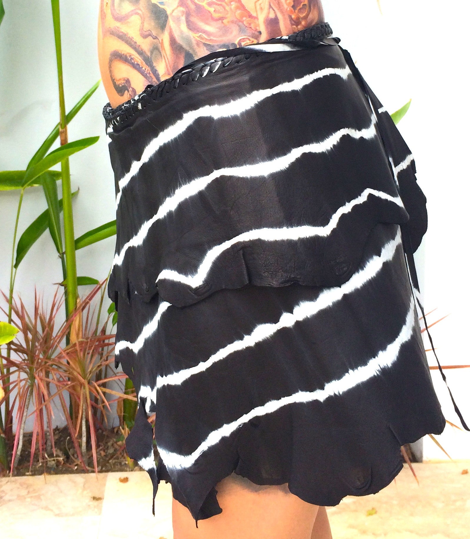 Zebra tie dye leather skirt
