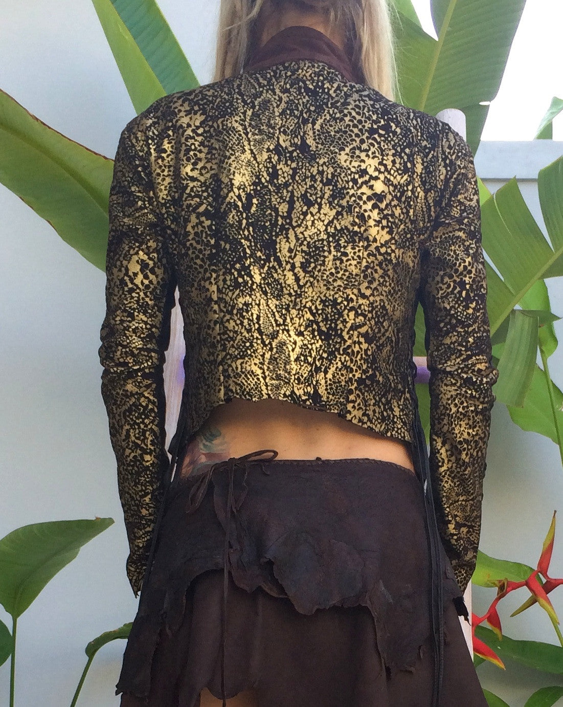 Leather Jacket with Serpent Print