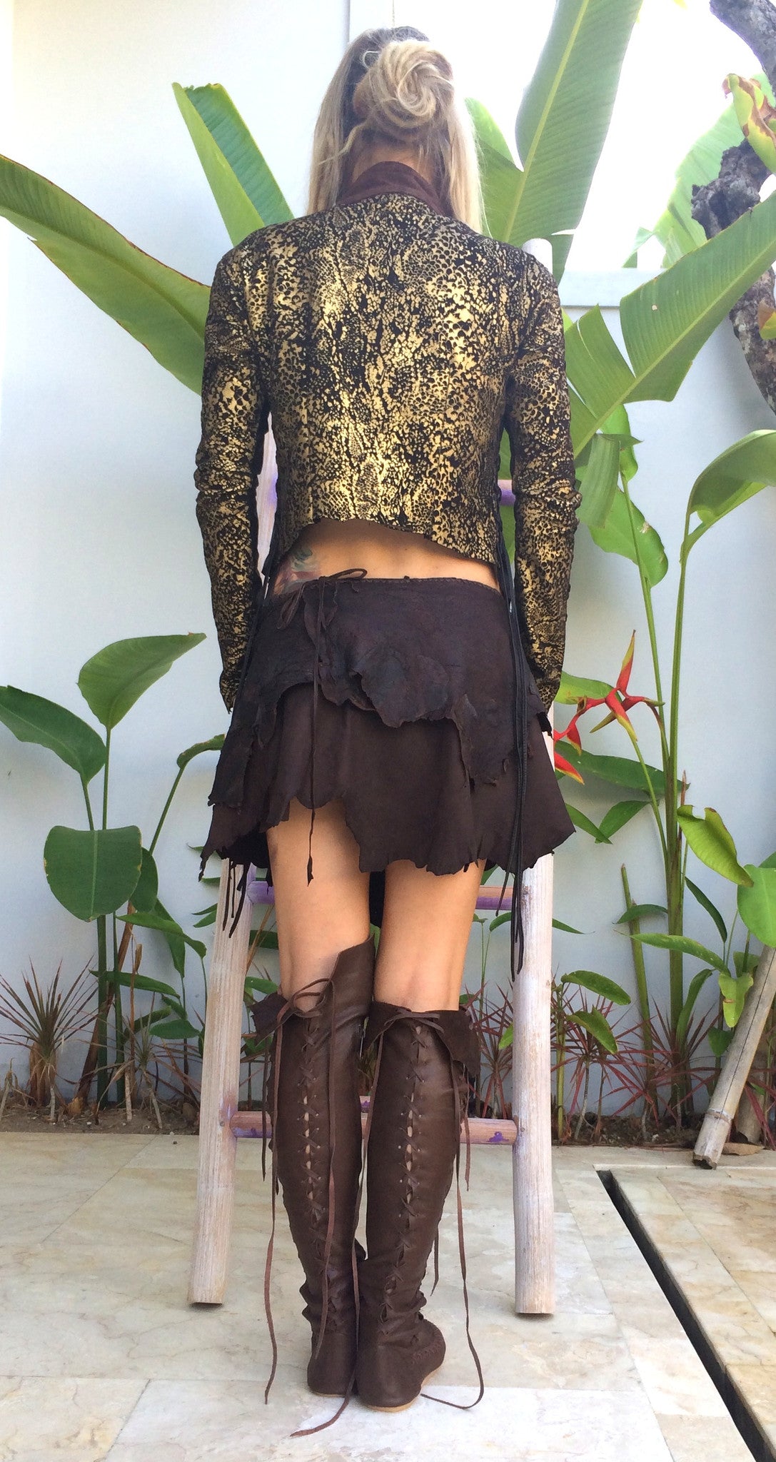 Leather Jacket with Serpent Print