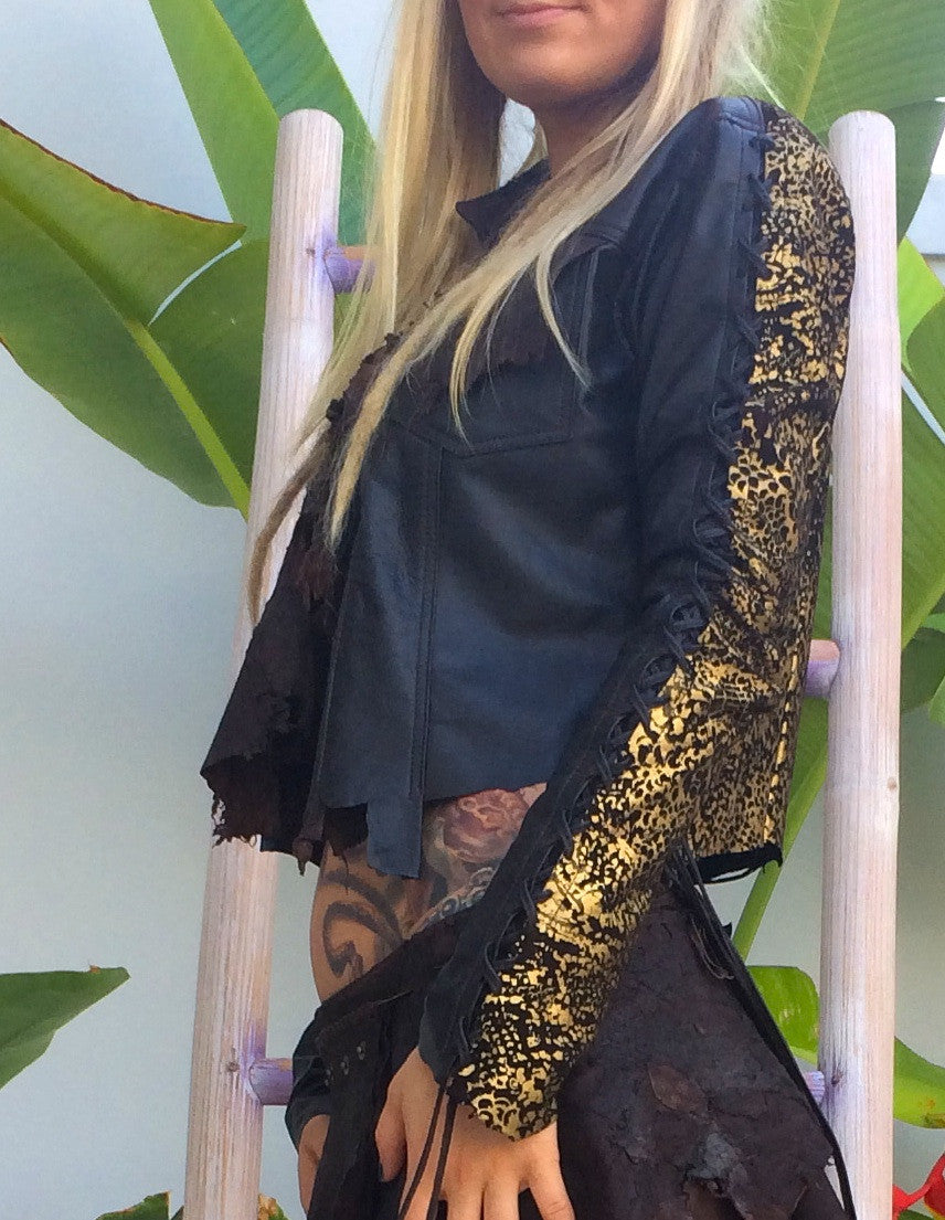 Leather Jacket with Serpent Print