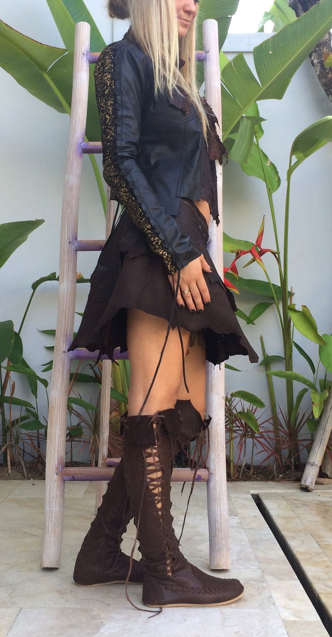 Leather Jacket with Serpent Print