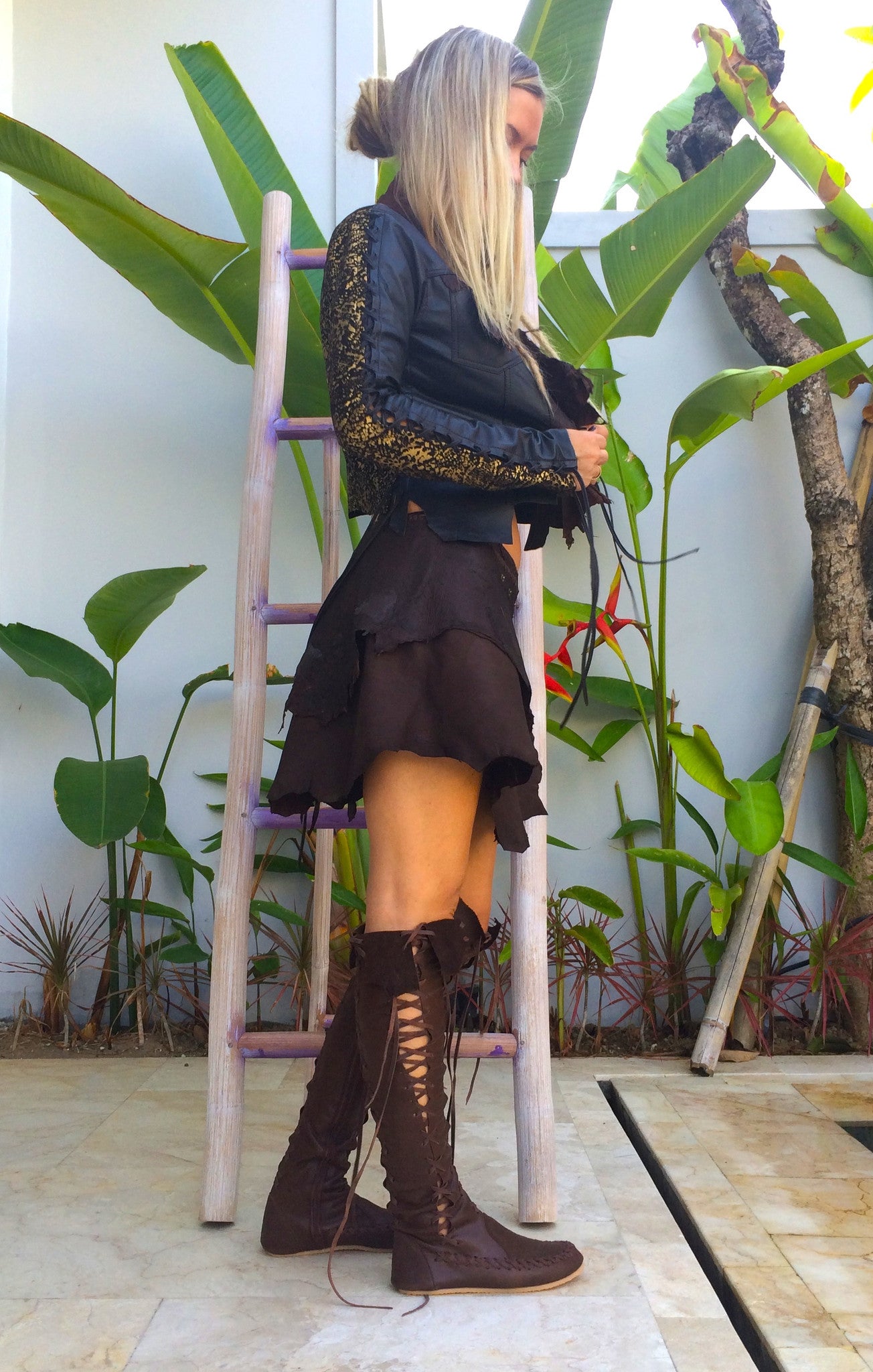 Leather Jacket with Serpent Print