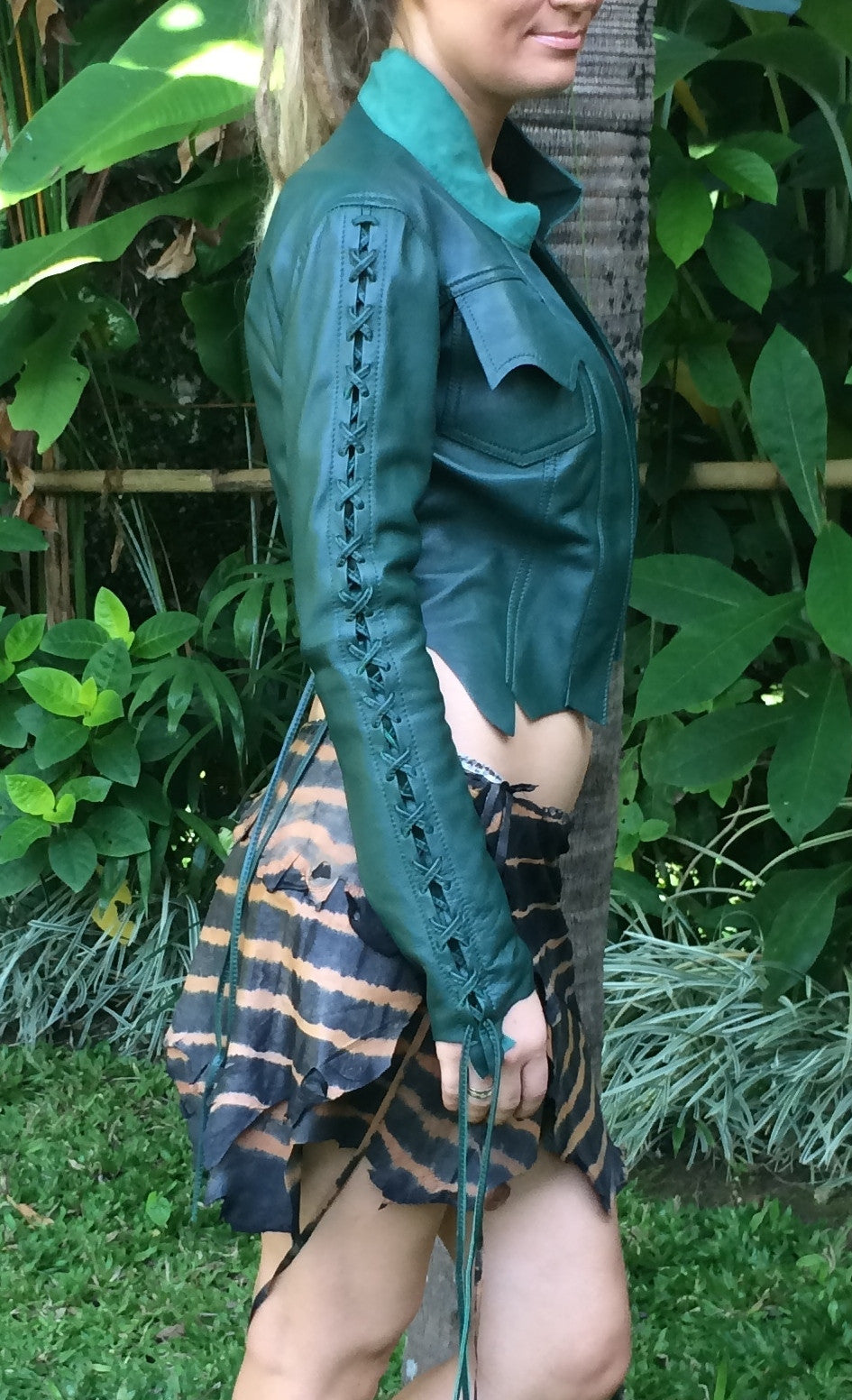 Dark Green Leather Bolero Jacket