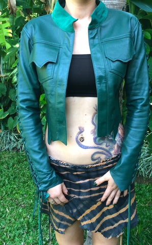 Dark Forest Green Leather Bolero Jacket