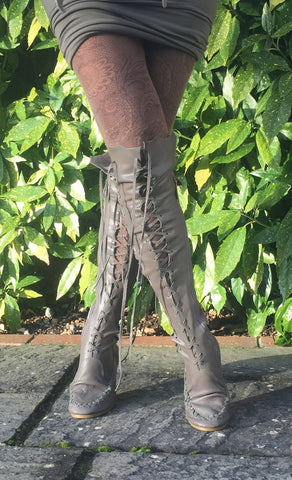 'Green grey, grey green' Leather Knee High Boots for Pre Order
