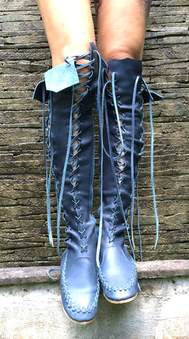 'Indigo Dream' Leather Knee High Boots