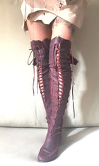 'Another Glass of Red' Over The Knee High Leather Boots for Pre Order