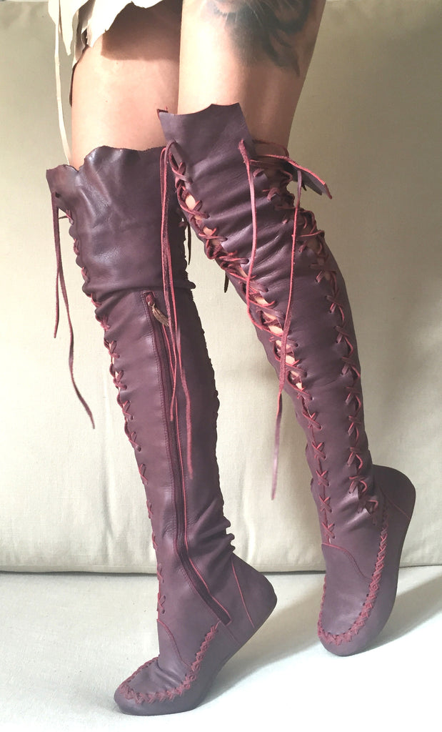Tall Leather Boots – Brown Over The Knee High Leather Boots For Wom...