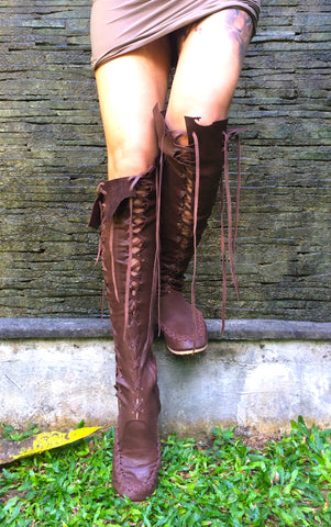 'Hot chocolate' Gipsy Dharma Leather Knee High Boots for Pre Order