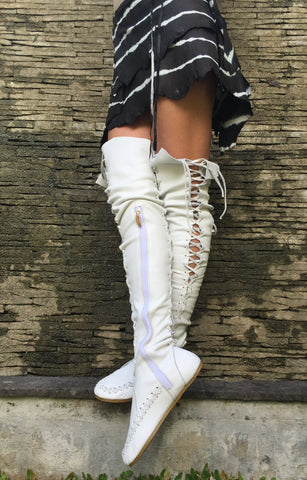 Isla Blanca Over Knee High Leather Boots for Pre Order