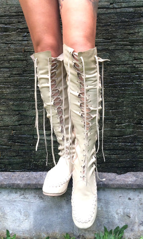 'With Cream On Top' Leather Knee High Boots