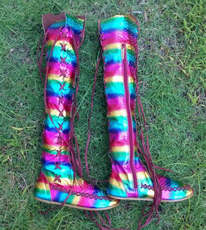 Rainbow Leather Knee High boots