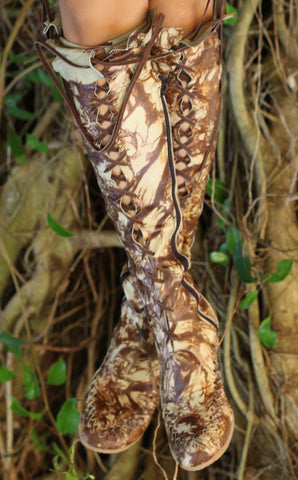 Galaxy Dream Leather Knee High Boots In Brown With Brown Laces