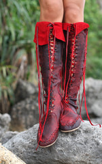 Antique Red Leather Boots For Women