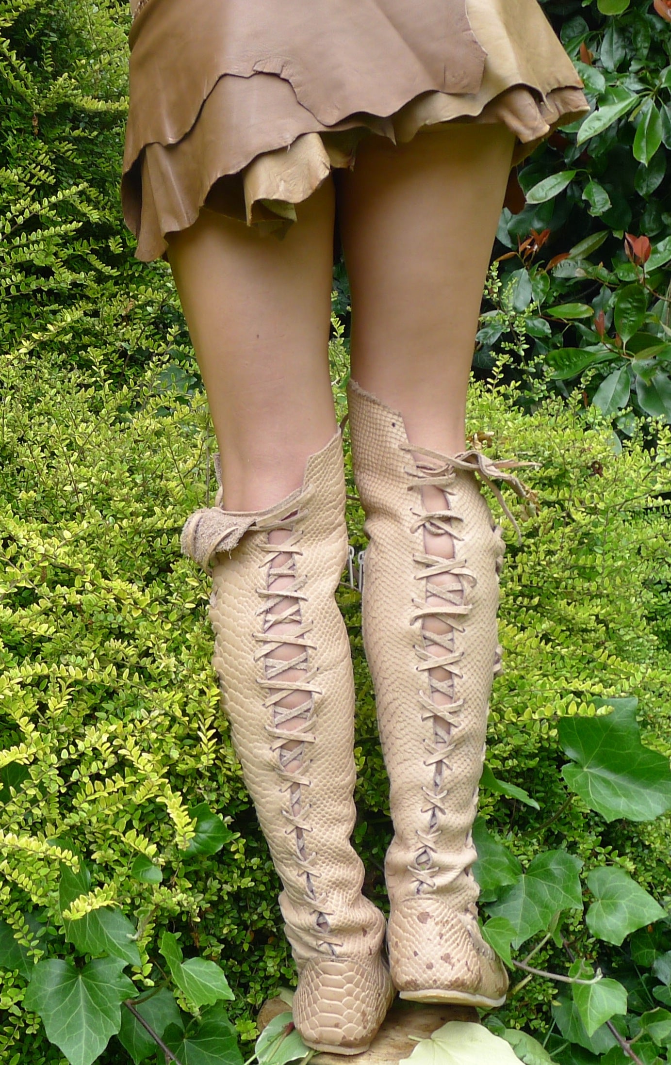 Caramel Croco Print Knee High Leather Boots