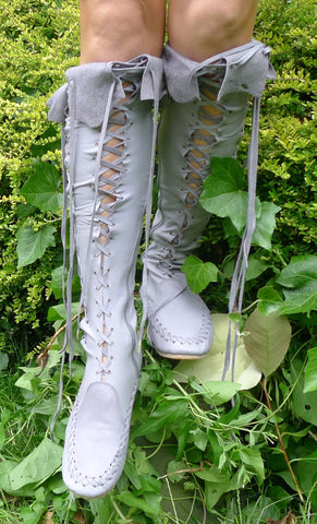 Grey Knee High Leather Boots