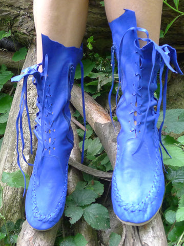 Cobalt Blue Leather Ankle Boots for Pre Order