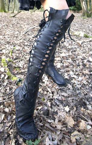 Gothic Black Leather Knee High Boots