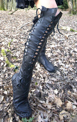 Black Leather Knee High Boots for Pre Order