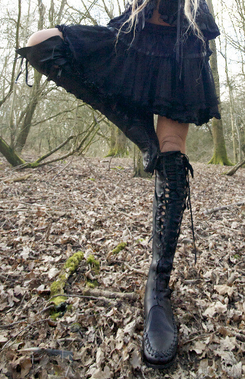 Black Leather Knee High Boots for Pre Order