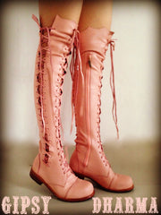 'Clockwork Fairy' Pink Knee High Boots for Pre Order
