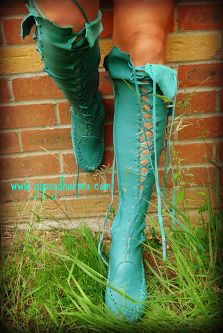 Leather Boots – Dark Turquoise Knee High Leather Boots | Gipsy Dharma