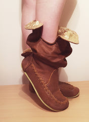 'Peter Pan Slippers' in Tan with Gold for Pre Order