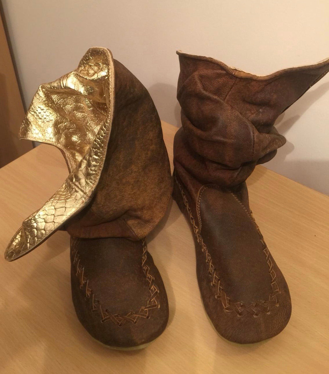 'Peter Pan Slippers' in Tan with Gold for Pre Order