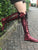 Oxblood Leather Knee High Boots with Black Laces and Black soles