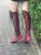 Oxblood Leather Knee High Boots with Black Laces and Black soles